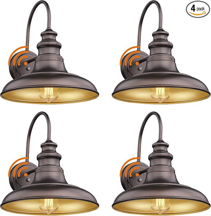 Dusk to Dawn Sensor Outdoor Barn Light Fixture Outdoor Wall Sconce Farmhouse Wall Mount Lights Exterior Gooseneck Light Fixture Bronze Finish Industrial Wall Lantern for Porch, Entryways, 4 Pack