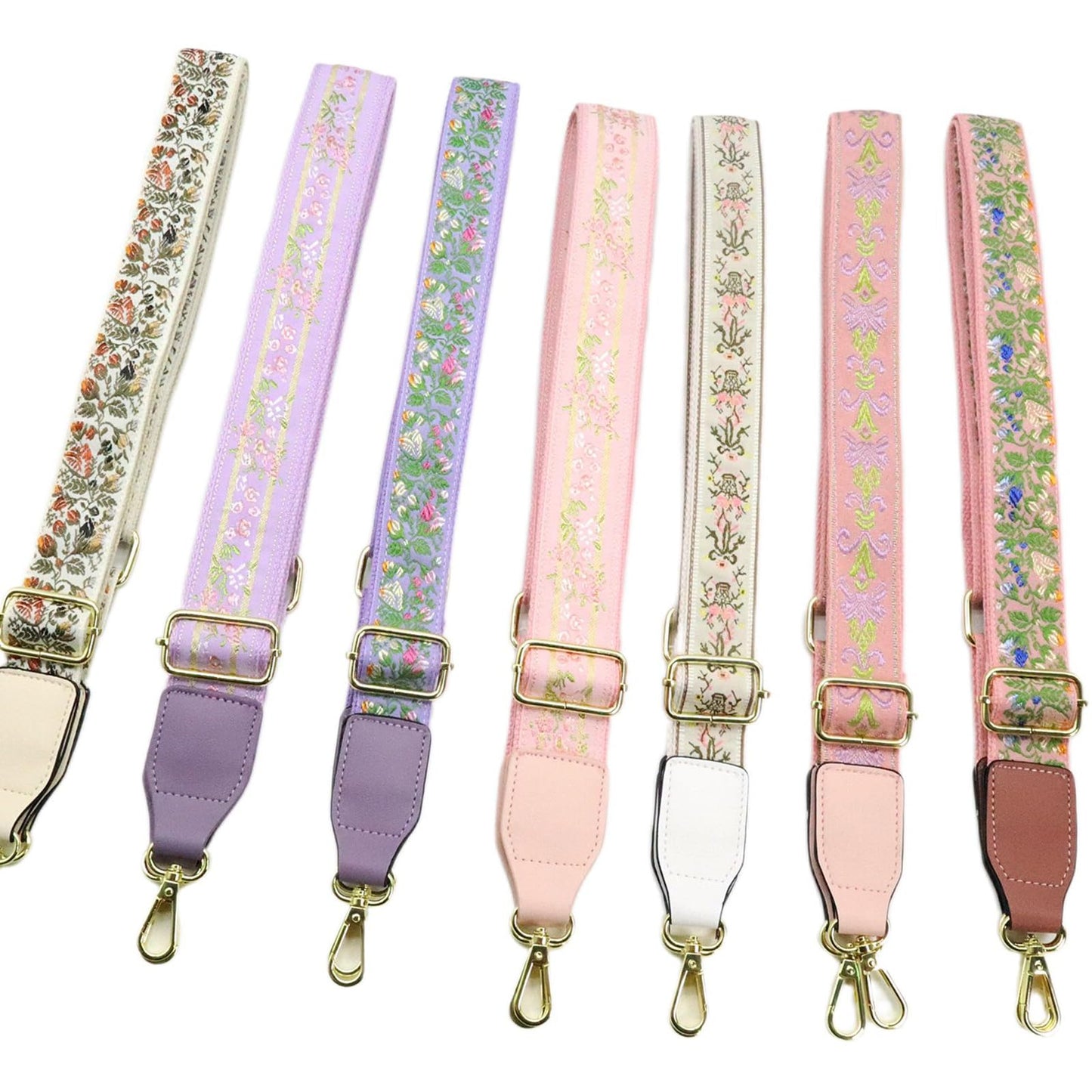 Purse Strap - Retro Ethnic Embroidery Adjustable Shoulder Straps for Women, 1.2" Width, 53.5" Longth Silver Hook Bohemian Style Crossbody Bag Strap
