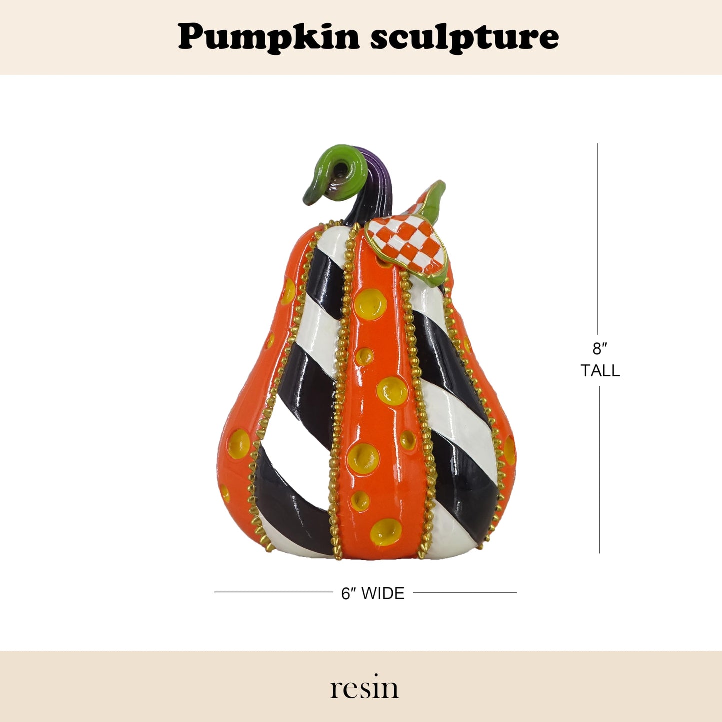 SEAKINGDOM YHH Premium Handmade Pumpkin Statue - 8 Inch Fall Harvest Decor, Resin Sculpture for Thanksgiving Centerpiece, Halloween Tabletop, Mantel & Bookshelf Display (Orange)