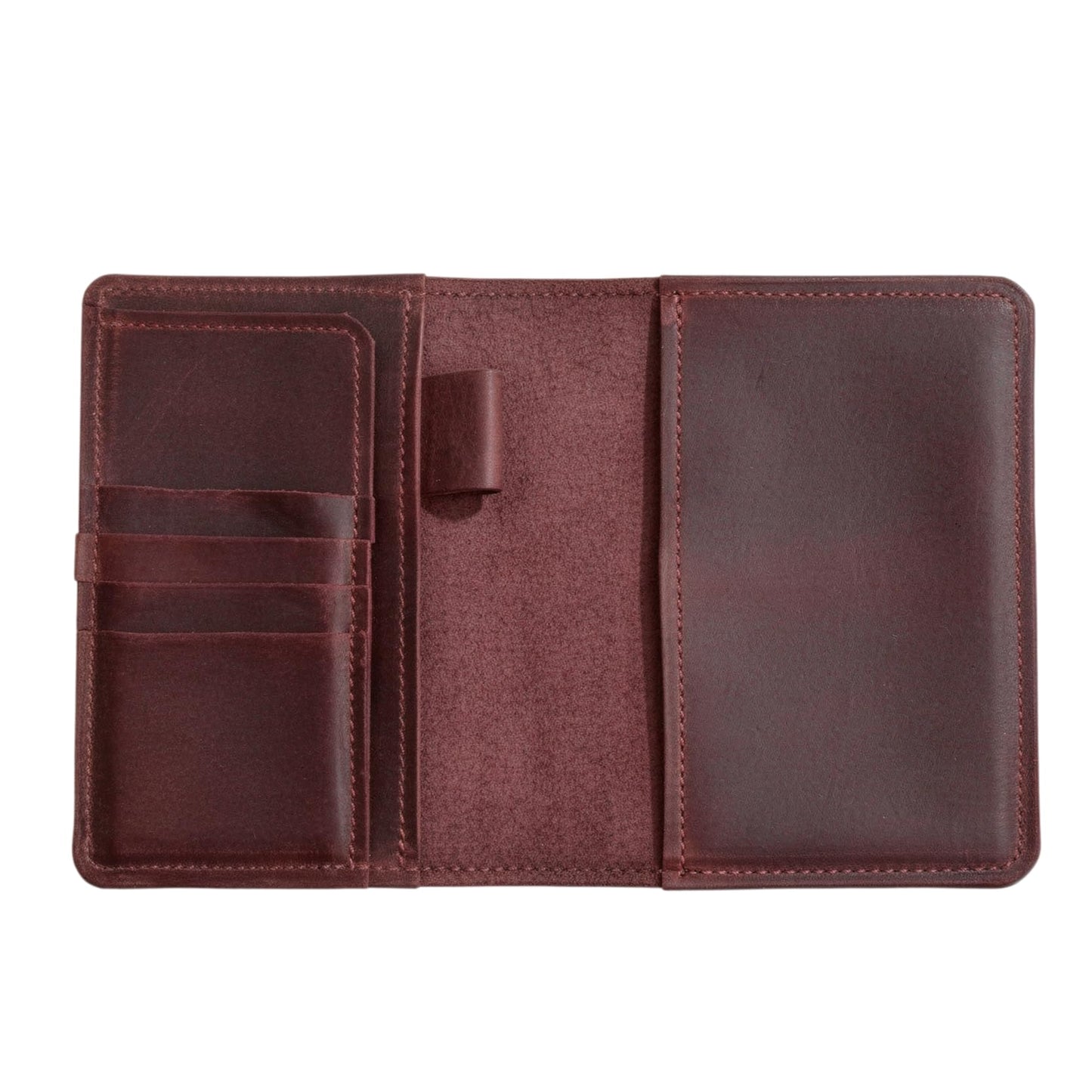 TORAKIP Leather Travel Journal Cover A6 – Refillable Notebook Cover with Pockets & Pen Holder, Handmade Genuine Leather Case for 4.1" x 5.8" Notebooks (Paper Not Included), Burgundy