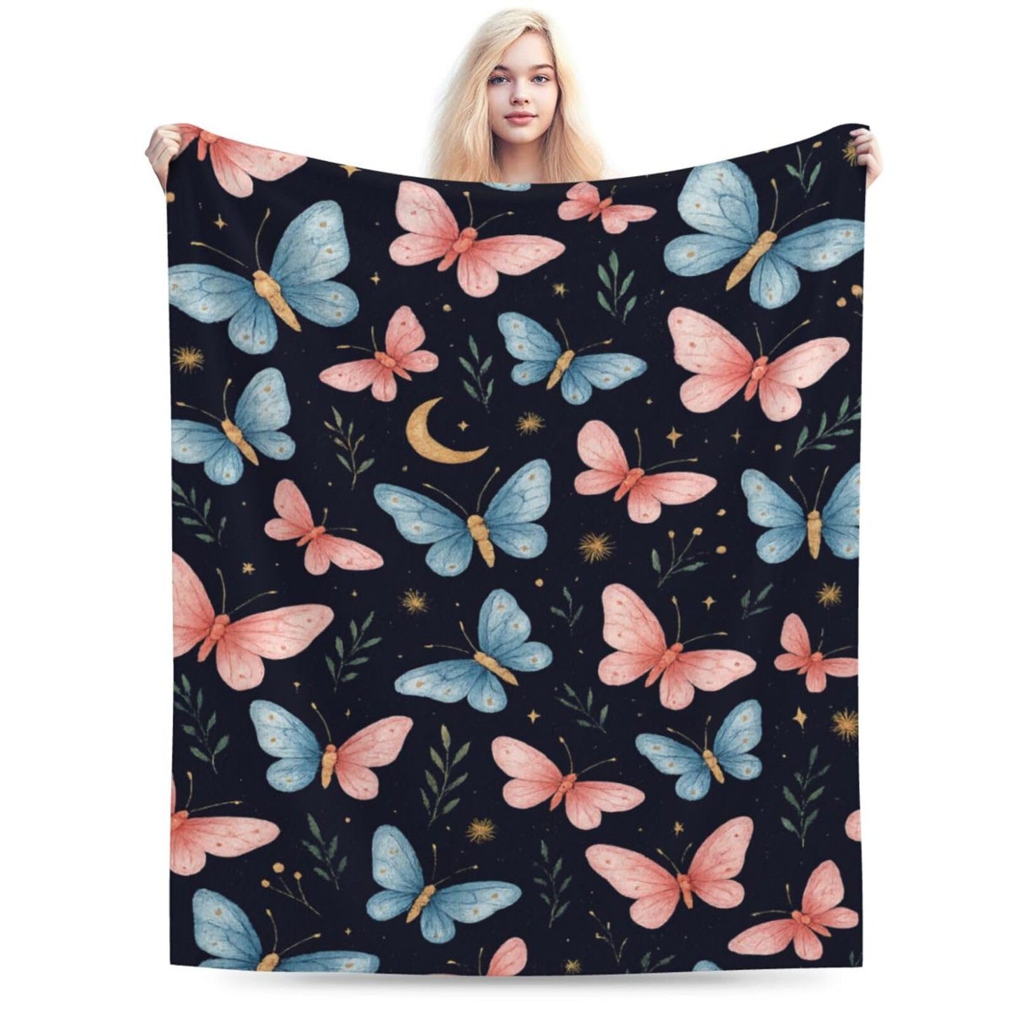 Butterfly Throw Blanket Butterfly Gifts for Women Girls Pink Blue Butterflies Cozy Fleece Fuzzy Soft Flannel Plush Warm Bedding Stuff for Kids Adults 40 x 50 Inch