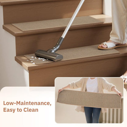 15PC Jute Stair Treads for Wooden Steps-Non Slip Peel and Stick Stair Treads Indoor, Adhesive Staircase Step Treads Residue Free, Cat-Friendly & Scratch-Resistant Durable Stair Runner Rug,8"x30" Beige