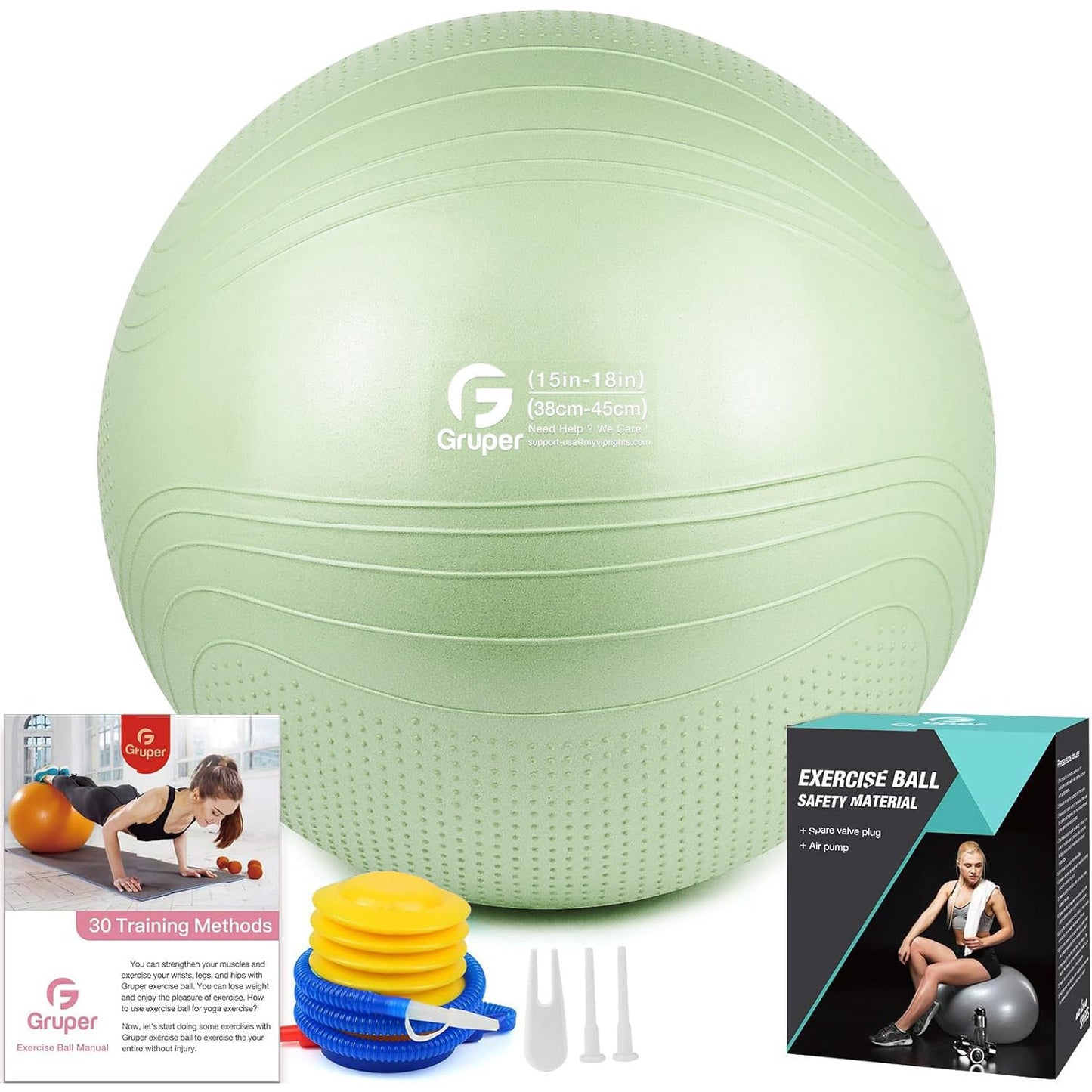 Gruper Yoga Ball, Multiple Sizes Non Slip Exercise Ball for Workout, Birthing, Balance, Stability, Pregnancy, 2200LB Capacity, Anti Burst Chair for Home and Office, Includes Quick Pump & Fitness Guide