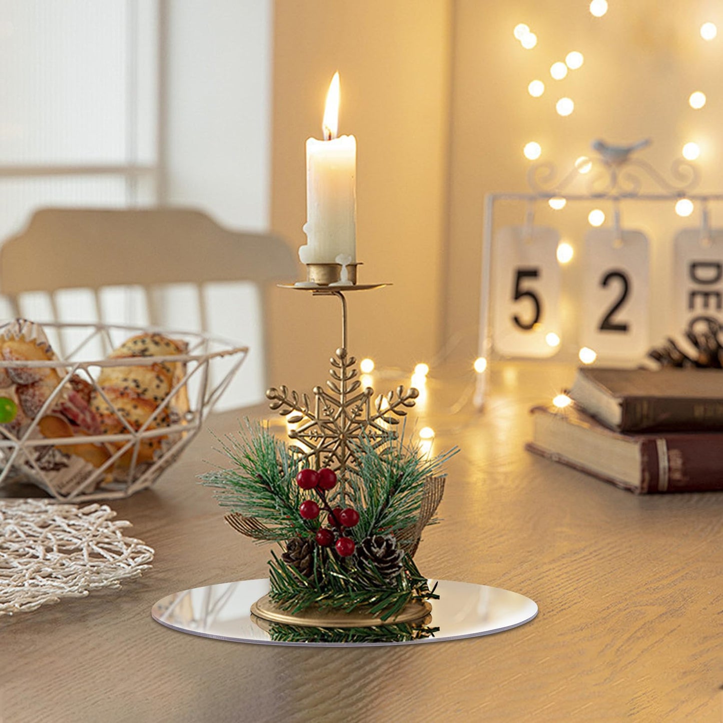 Hooshion 6 Pcs 7.87 Inch Round Mirror Candle Plate, Circle Mirror Centerpieces, for Table Centerpieces & Wedding & Christmas Decorations & Baby Shower Party (7.87'' Silver)