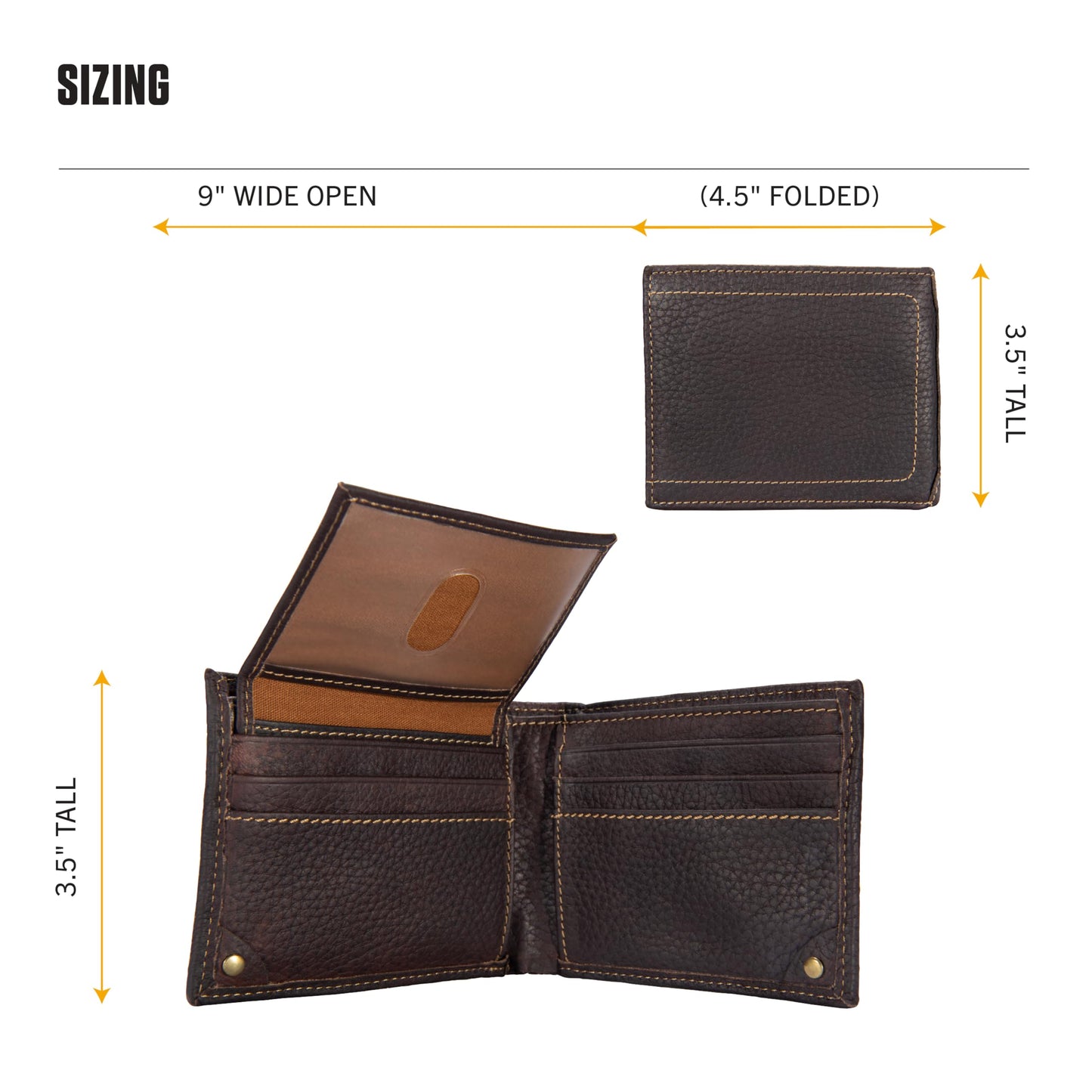 Carhartt Men’s Pebble Leather Full Grain Leather Wallets, Durable Design, Multiple Card Slots, Gifts for Men, Brown (Bifold)
