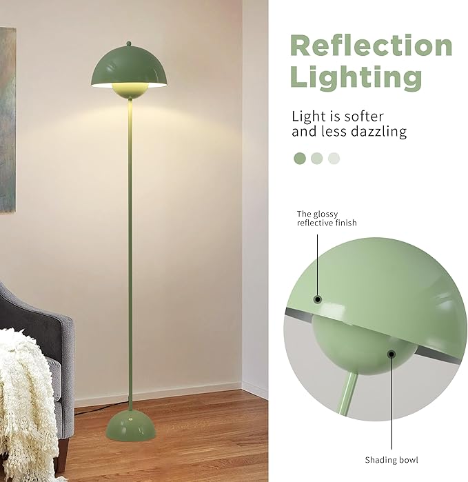 Modern Flowerpot Floor Lamp for Living Room, Industrial Tall Standing Lamp for Bedroom, Metal Shade Reflecting Light Reading Floor Lamp for Bedroom, Nursery Room, Corner(Green)