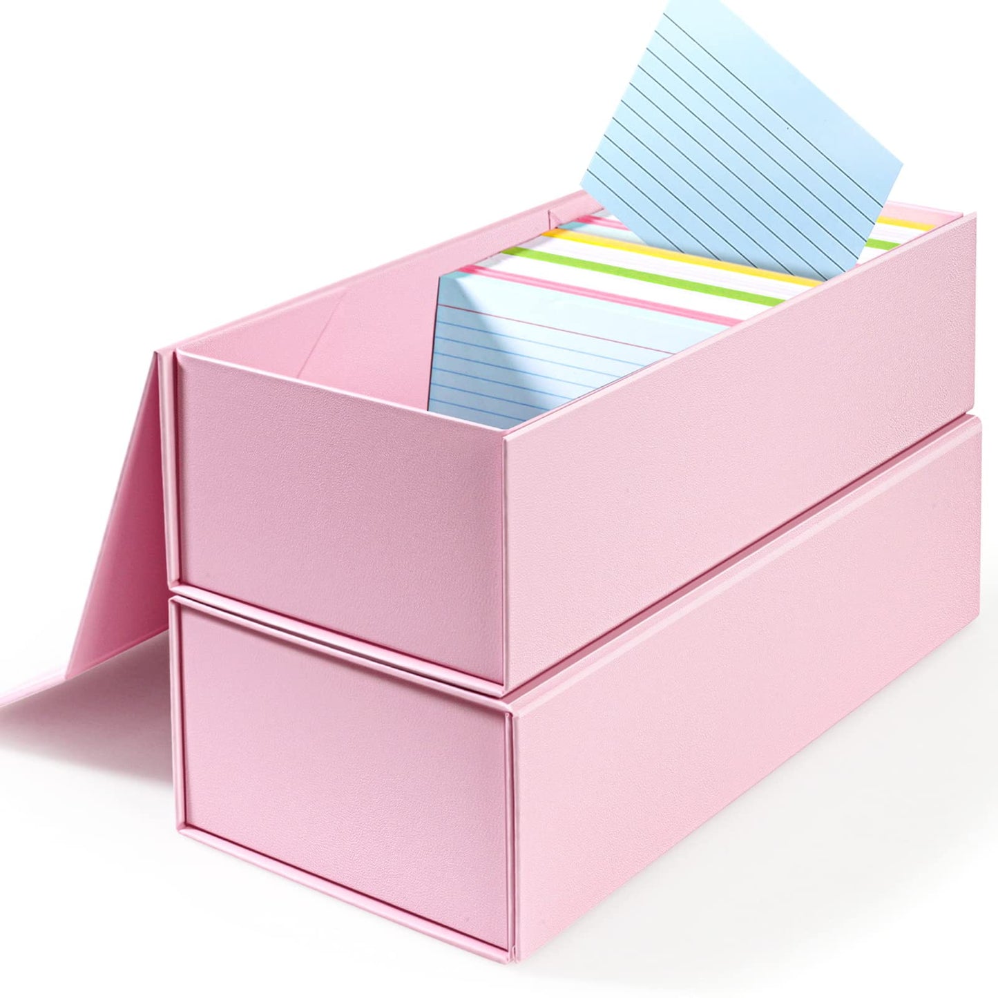 Harhana 3x5 Index Card Holder Pink Card File Box Organizer, Hold 1200 3x5-Inch Flash Cards- 2 Pack Pink