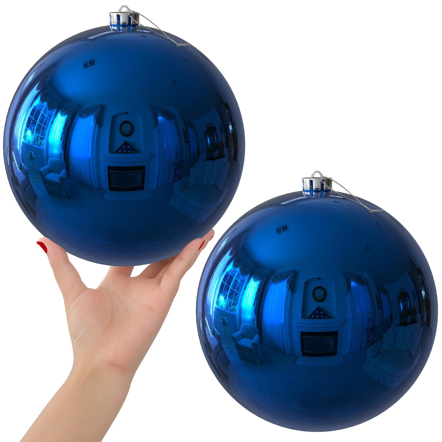 Royal Blue 8.0" Extra Large Christmas Balls Ornaments - Christmas Tree Decorations Shatterproof Shiny Hanging Balls for Birthday Holiday Wedding Decorations Set of 2pcs