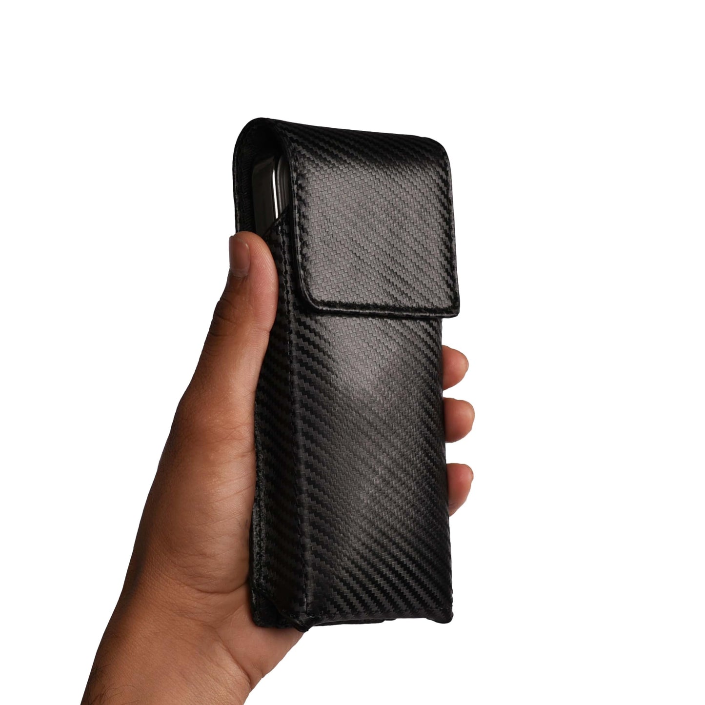 LEATHER VILLAGE Carbon Genuine Leather Phone Holster with Belt Clip - Compatible with iPhone 16 Pro Max 15 Pro Max 14 Pro Max 13 Pro Max 12 Pro Max 16 Plus 15 Plus 14 Plus Galaxy s23/24Plus - Black- L
