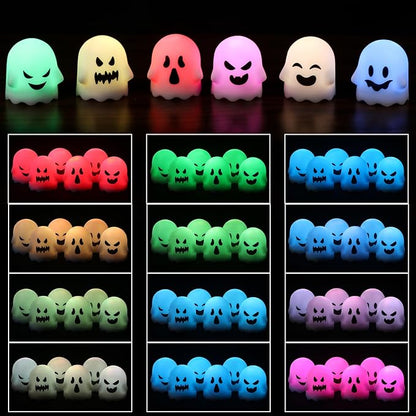 Ghost Halloween Decorations Flameless Candles with Remote Timer, 6 Pack Grimace Ghost Candles Tea Lights Battery Operated LED 12 Color Changing Candles for Halloween Decor