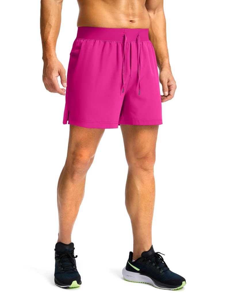 Soothfeel Men's Running Shorts with Zipper Pockets 9"/ 7"/ 5" Lightweight Quick Dry Basketball Gym Workout Athletic Shorts for Men (Hot Pink, S)