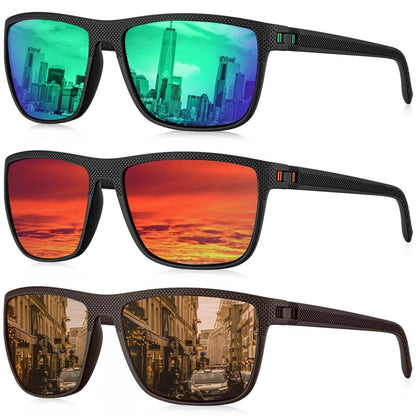 KALIYADI Polarized Sunglasses Men, Lightweight Mens Sunglasses Polarized UV Protection Driving Fishing Golf (Green/Red/Brown)
