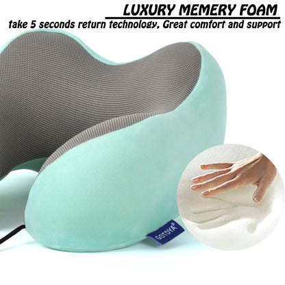 Travel Pillow,Travel Neck Pillows for Sleeping,100% Pure Memory Foam Soft Comfort & Support Pillow for Airplane/Car/Office&Home Rest Use-Pink