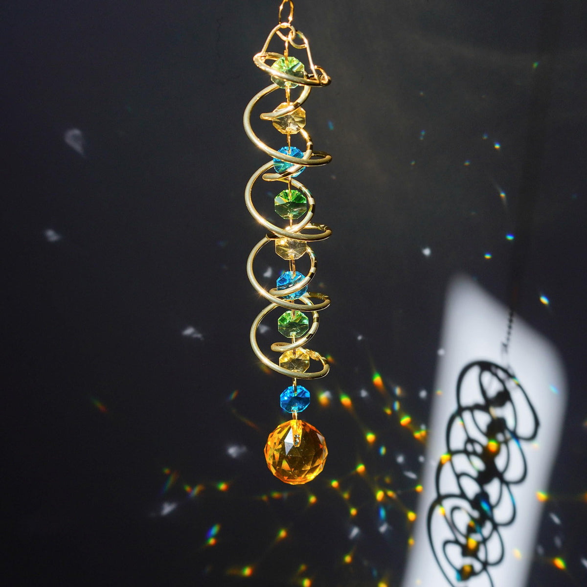 H&D HYALINE & DORA Glass Gazing Ball Spiral Tail Decorative Sun Catcher,20.5in Rainbow Maker Double-Spiral W/Yellow Crystal Ball Prism Sun Catcher for Indoor Outdoor Garden Decoration