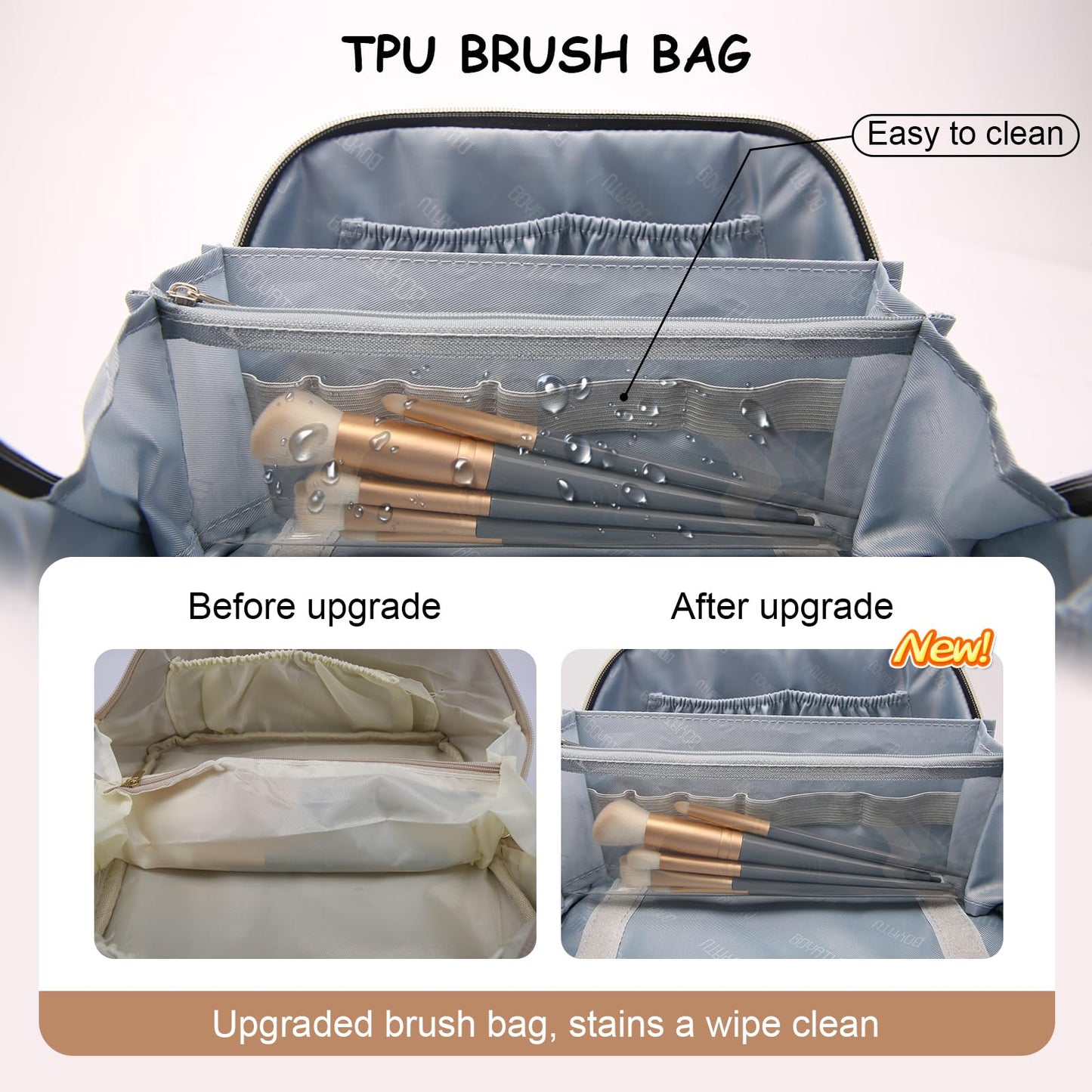 BOYATU Travel Makeup Bag Organizer Cosmetic Bag: 3 Pcs Set Make up Bags for Women with Handle - Waterproof Vegan Leather Toiletry Bags Travel Essentials Pouch with Compartments (A-01-Black)