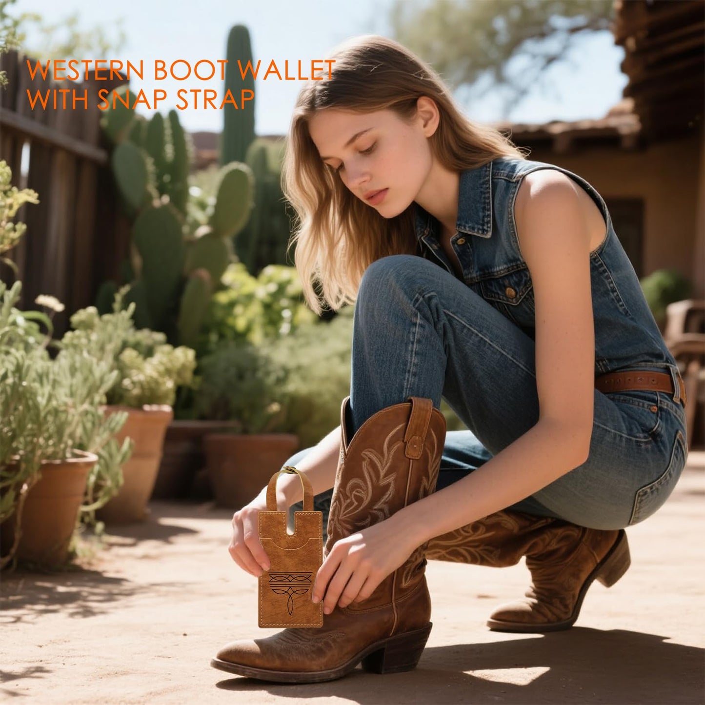 SNYVVEX 3pcs Western Boot Wallet with Snap Strap –Leather Card Holder for Cowboy Boots | Handcrafted Slim Wallet for Women & Men | RFID Blocking Cash Strap Pocket Credit Card Holder (Three colors)