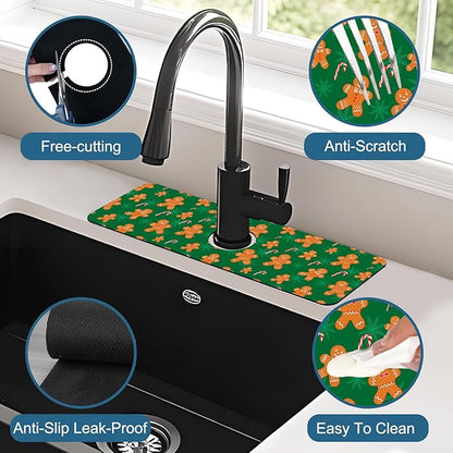 Christmas Gingerbread Man Sink Splash Guard Gingerbread Man Faucet Absorbing