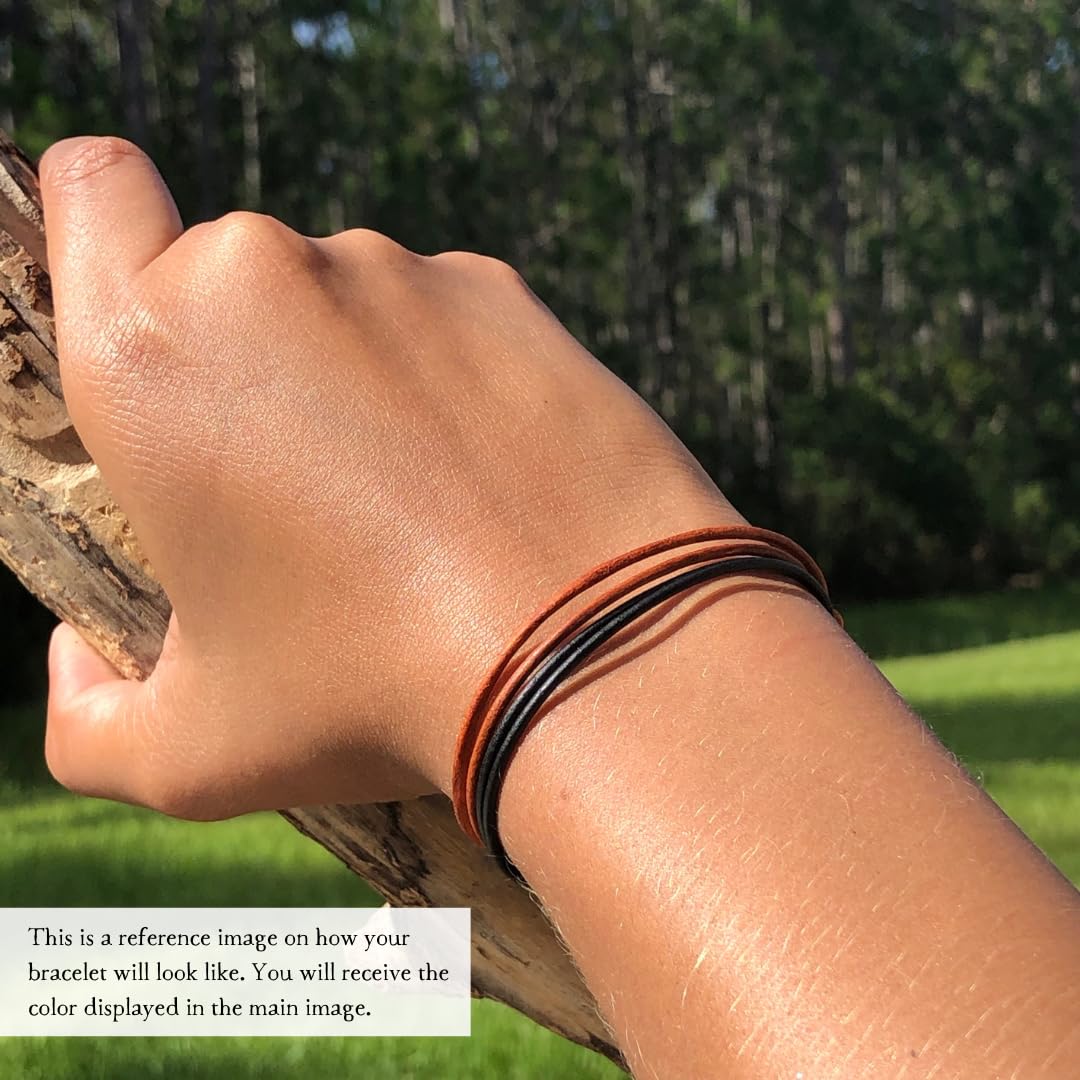 2 mm Men Genuine Leather Bracelet - Handmade Adjustable Cuff, Mens Minimalism Leather Wrap Wristband, Simple Accessories, Premium Leather, Women Gift To Boyfriend, Pulsera Hombre (Antique Brown)