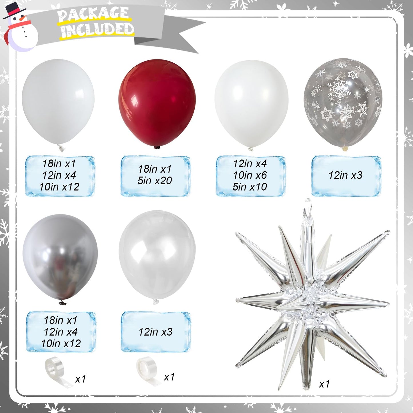 White Silver Red Balloons Arch Christmas Balloons Garland Winter Wonderland Birthday Party Decorations Snowflake Explosion Star Balloon Metallic Latex Helium Christmas Xmas New Year Baby Shower