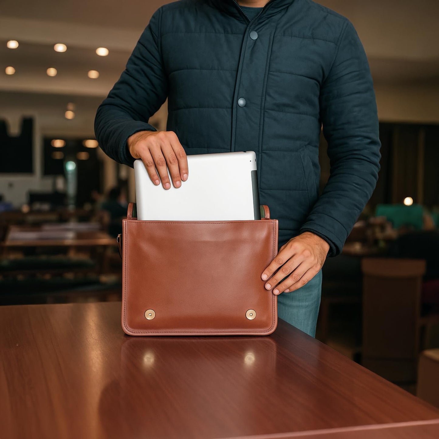 RUSTIC TOWN Leather Tablet iPad Messenger Bag - Shoulder Crossbody Satchel for Men and Women (11 inch)