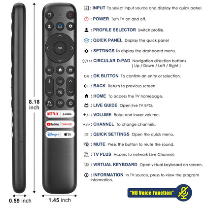 Voice Remote Only for TCL-Google-TV-Remote-Control Replacement,RC813 Remote Compatible with TCL 4k QLED/UHD/QD-Mini LED Series Smart TVs(Not for Fi & Roku TVs)