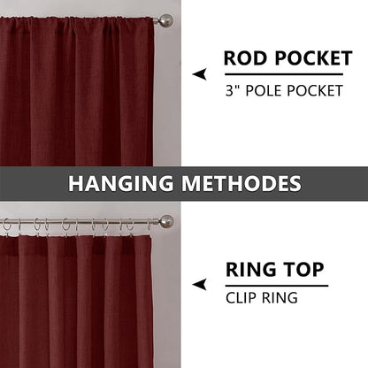 Tollpiz Linen Curtains Bedroom Rod Pocket Semi Sheer Curtain Burlap Light Filtering Thick Linen Drapes for Living Room, 54 x 84 inches Long, Burgundy Red, Set of 2 Panels