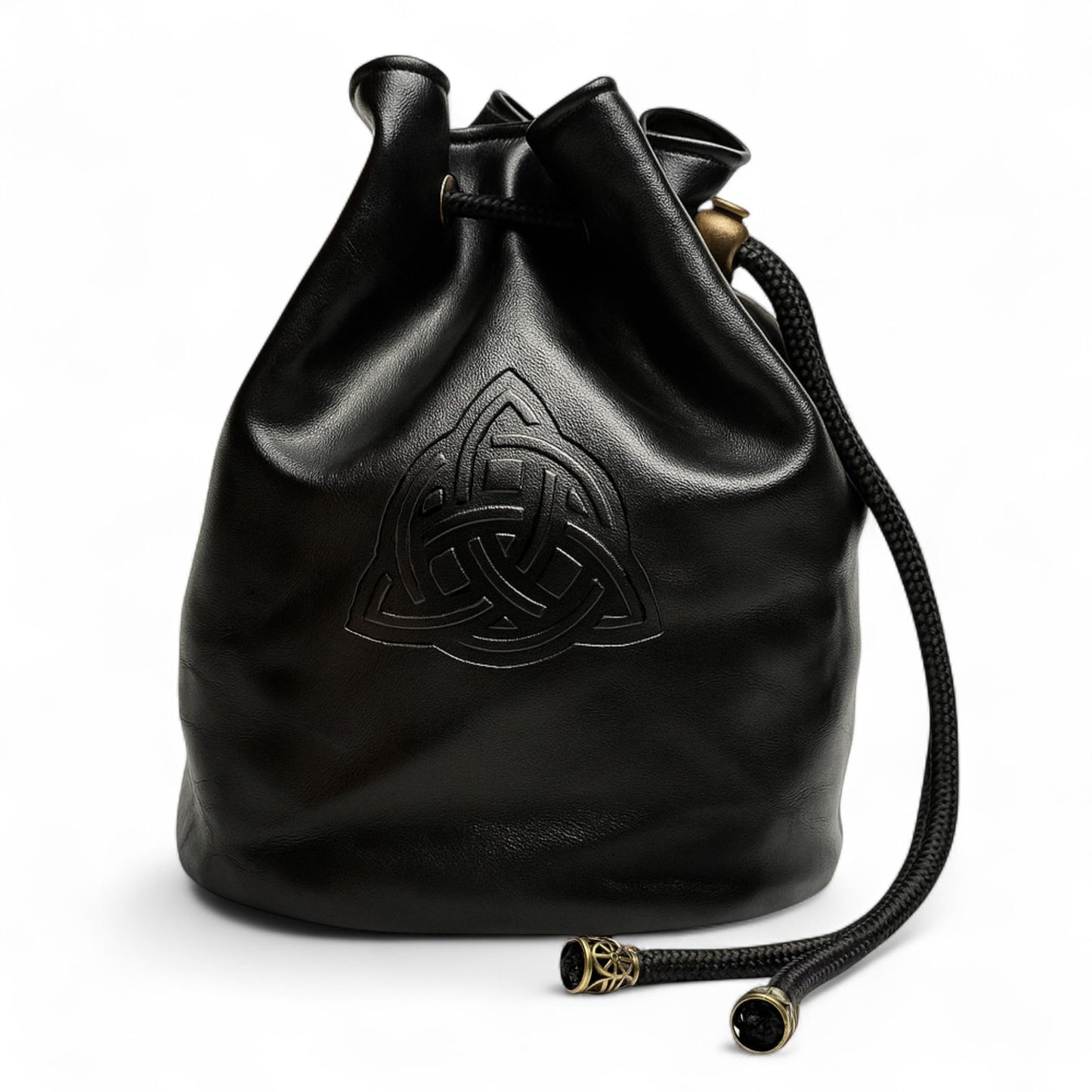 Luck Lab Dice Bag for DnD – Large Velvet-Lined PU Leather Dice Pouch w/ 4 Pockets, Embossed Design & Antique Gold Accents – Durable Dice Organizer for Tabletop RPGs & Game Accessories (Black)