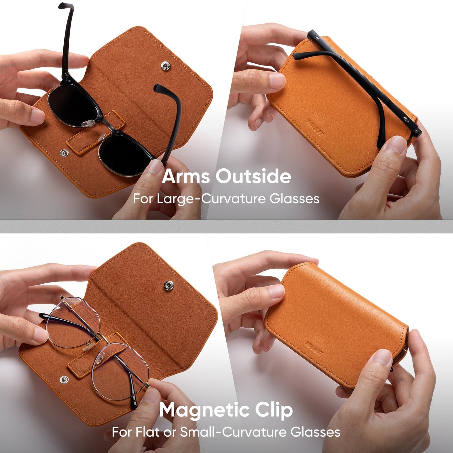 VULKIT Leather Glasses Case, Ultra Slim Sunglasses Case, Two Fixed Modes, Fits Most Eyeglasses & Sun Glasses, Minimalist Slim Design for Men & Women, Tangerine Twist