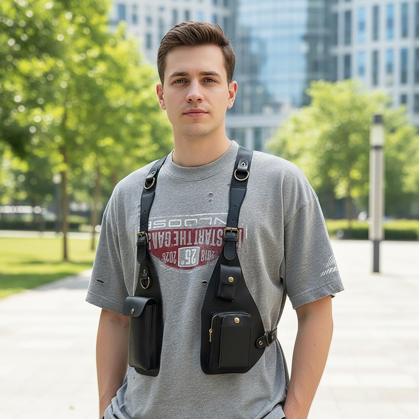 Sakufuf Double Underarm Shoulder Bag Armpit Holster Bag For Men Anti-theft Strap Concealed Phone Wallet Pouch(brown)