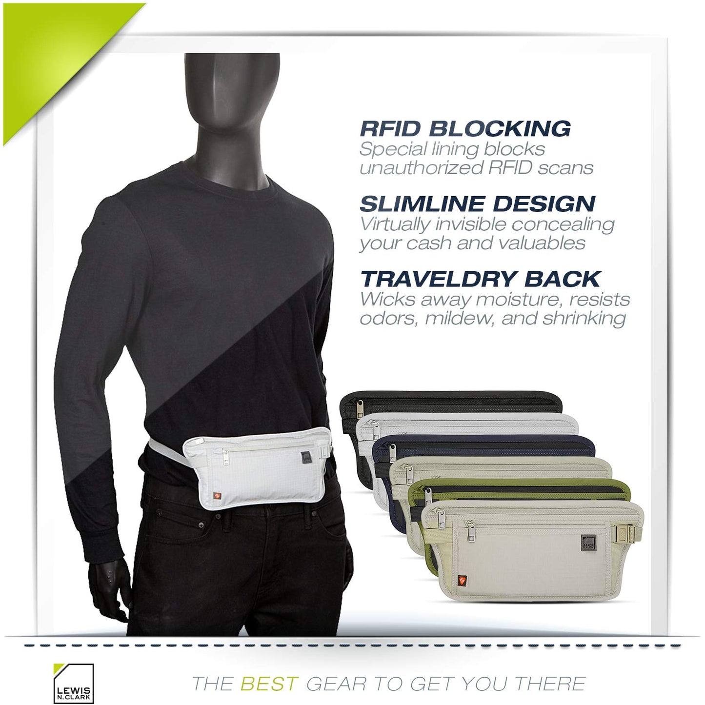 Lewis N. Clark Women's RFID Blocking Money Belt Travel Pouch + Credit Card, ID, Passport Holder for Women & Men, Taupe, One Size