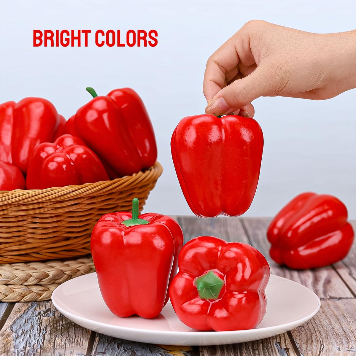 Gresorth 8pcs Artificial Big Bell Red Pepper Decoration Fake Vegetable Home Kitchen Cabinet Model
