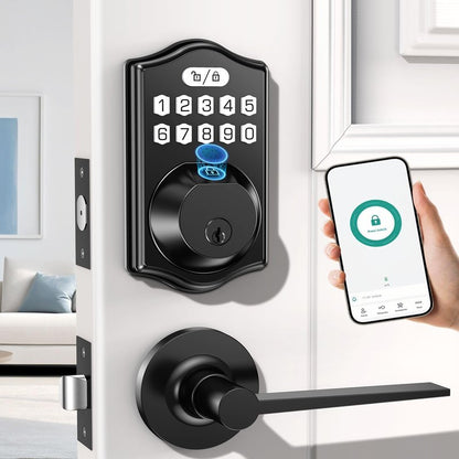 keyless Entry Door Lock deadbolt with Handle Set-Front Fingerprint Smart Locks with 2 Lever Handles-Keypad Code Deadbolt -App Control,Auto Lock
