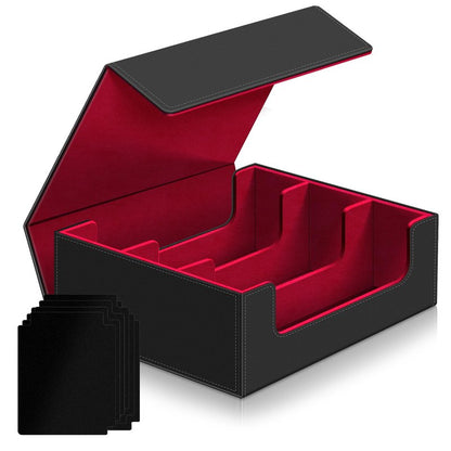 Card Deck Case for Trading Cards,Card Storage Box Holds 1800+ Single Sleeved Cards,PU Leather Magnetic Closure Commander Card Boxes Magic Card Holders Fit for Game Cards and Sport Cards (Black&Red)