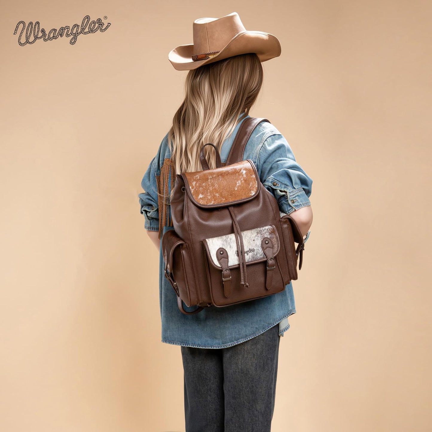 Montana West Wrangler Backpack Purse for Women Hair-on Cowhide Backpacks Western Travel Bags
