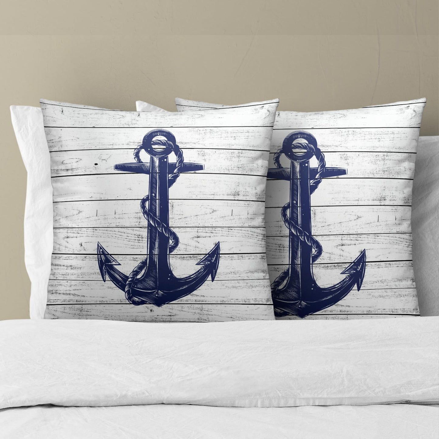 Imiss Nautical Anchor Throw Pillow Covers 16 X 16 Inch Set of 2 Navy Blue Pillow Cover Soft Cotton Home Decorative Cushion Covers for Outdoor Sofa Bedroom Car