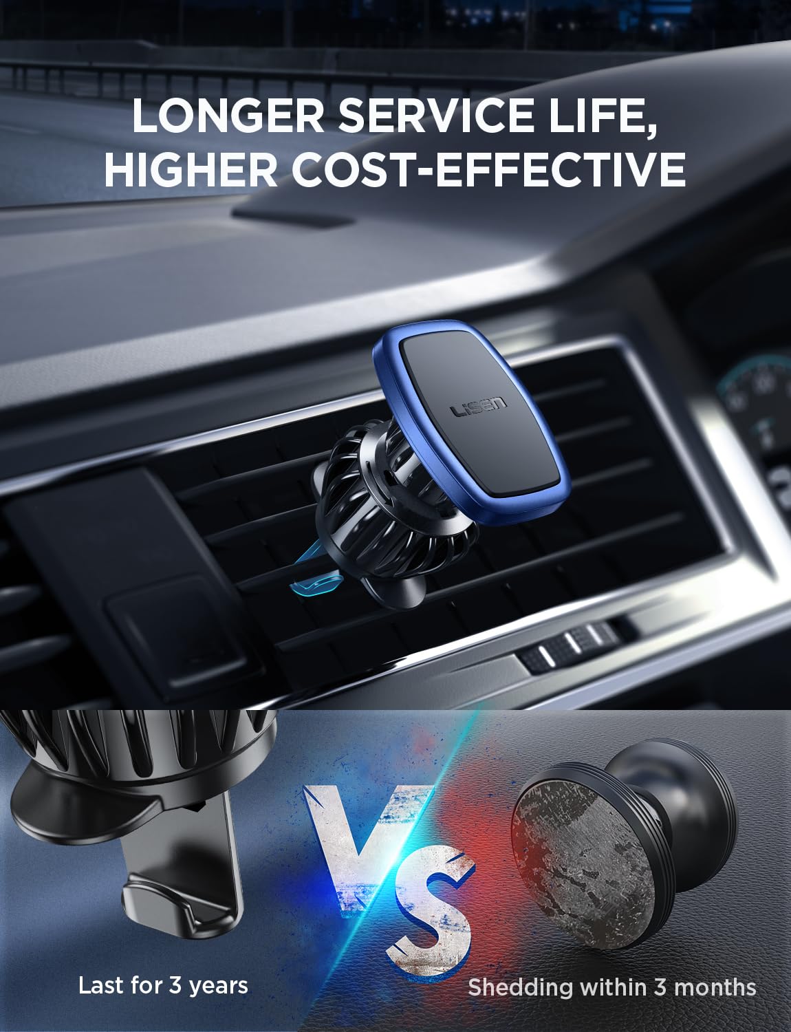 LISEN 2 Pack Magnet for Phone Car Mount Magnetic Phone Holder for Your Car Vent 6 Military Magnets Vent Cell Phone Holder Mount for Car Plate Fit All iPhone 16/15/14/13 Pro Max Plus Samsung S25