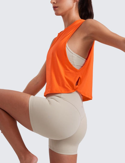 CRZ YOGA Pima Cotton Large Armhole Tank Tops for Women - Workout Sport Athletic Yoga Running Gym Loose Crop Sleeveless Shirts Deep Armhole-Coral X-Small