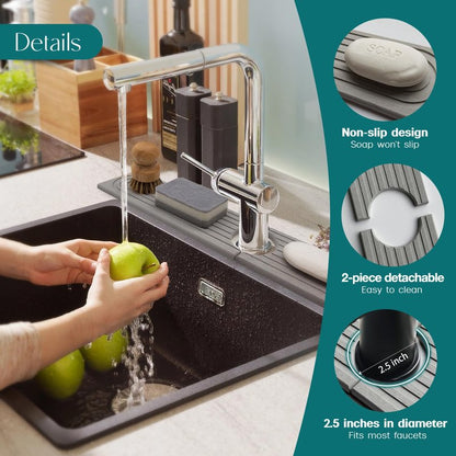 eormoe 30 inch Kitchen Faucet Absorbent Mat - Diatomaceous Earth Splash Guard for Sink Faucet, Aesthetic Water Absorbing Stone Tray in The Modern Home(Grey, 30" x 3.9")