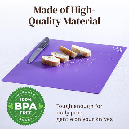 Extra Thick Flexible Plastic Cutting Board Mats with Food Icons & EZ-Grip Waffle Back, (Set of 6) Dishwasher Safe Vibrant