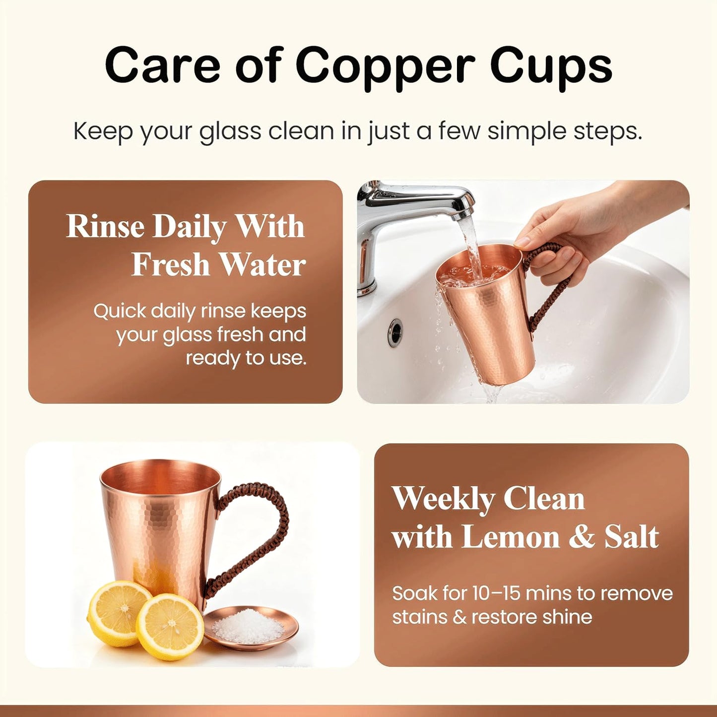 13.5 oz Copper Cups - Hammered Ayurvedic Pure Copper Drinking Cups with Heat-Resistant Leather Sleeves - Promote Detoxification and Maintain Health, Suitable for Yoga, Meditation or Camping. (3)