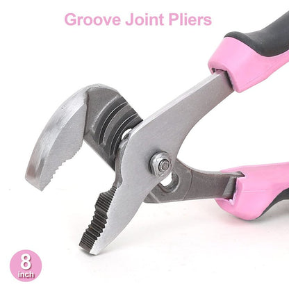 FASTPRO 5-Piece Pink Utility Pliers Set with Storage Bag, Includes Groove Joint, Diagonal, Long Nose, Slip Joint Pliers and 8" Adjustable Wrench