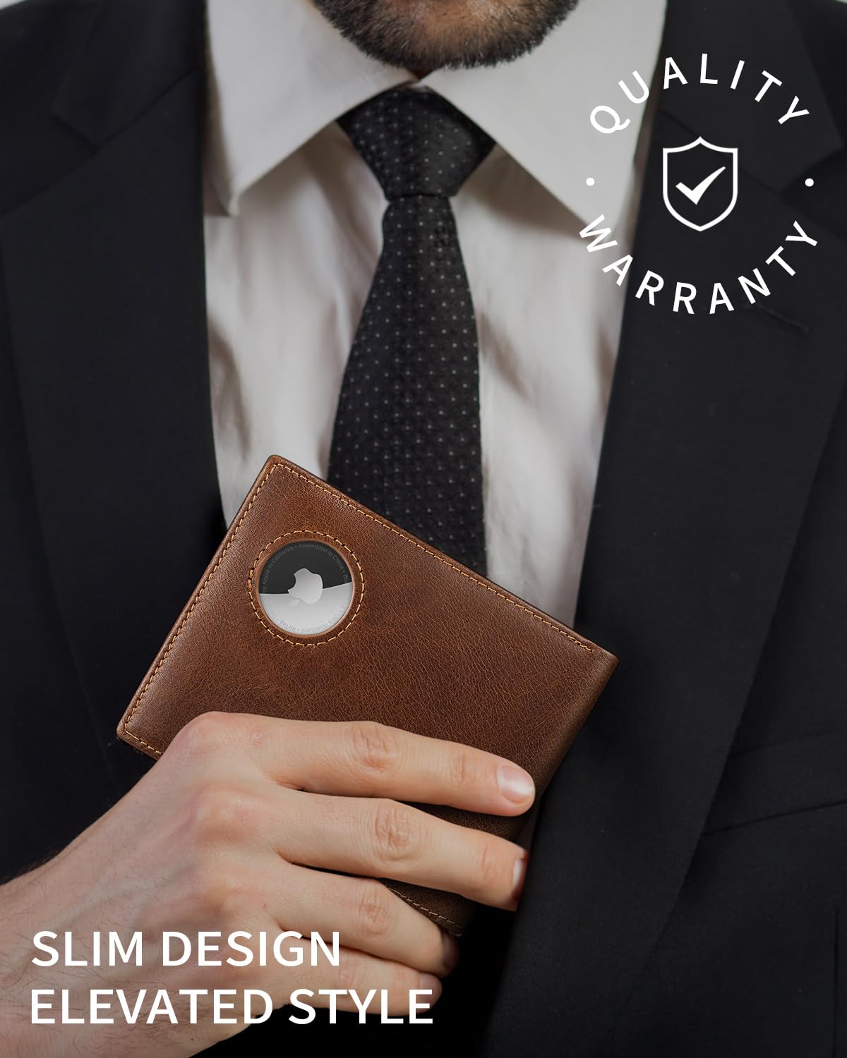 Mens Wallet With Airtag Holder Genuine Leather Bifold RFID Blocking Wallets with 14 Card Slots, ID Window & 2 Cash Pocket（AirTag Not Include）