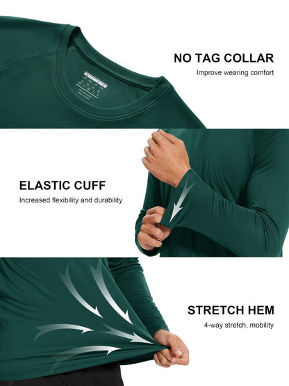 Workout Shirts for Men Set Long Sleeve Summer Shirts Men UPF 50 Quick Dry Shirts Athletic T-Shirt Sun Shirts Hiking Shirts Dark Green