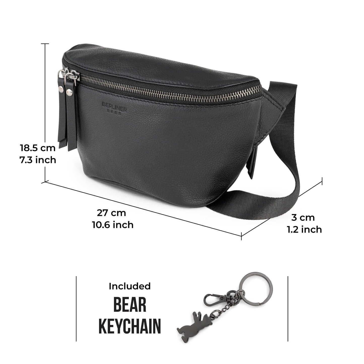 Berliner Bags Premium Genuine Leather Fanny Pack Noah, Belt Bag, Crossbody Sling Bag for Men and Women, Gift for Dad - Black