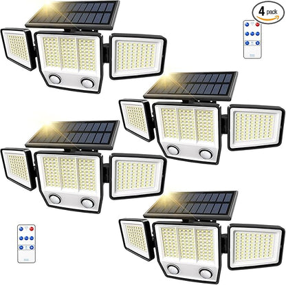 Solar Motion Sensor Outdoor Lights Waterproof - 3000LM 3 Modes Security Lights Outdoor 270° Illumination IP65 LED Solar Flood Wall Light for Garden Yard Patio Pathway (With ‎Remote Control, 4)