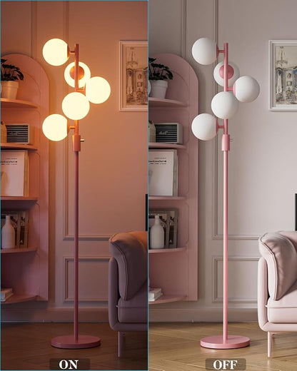 Lightdot Gold Floor Lamp Dimmable (Brightness Adjustable) Globe Retro Standing Lamps with 5PCS 3000K G9 Bulbs, Mid Century Modern Floor Lamp for Living Room Bedroom Home Office