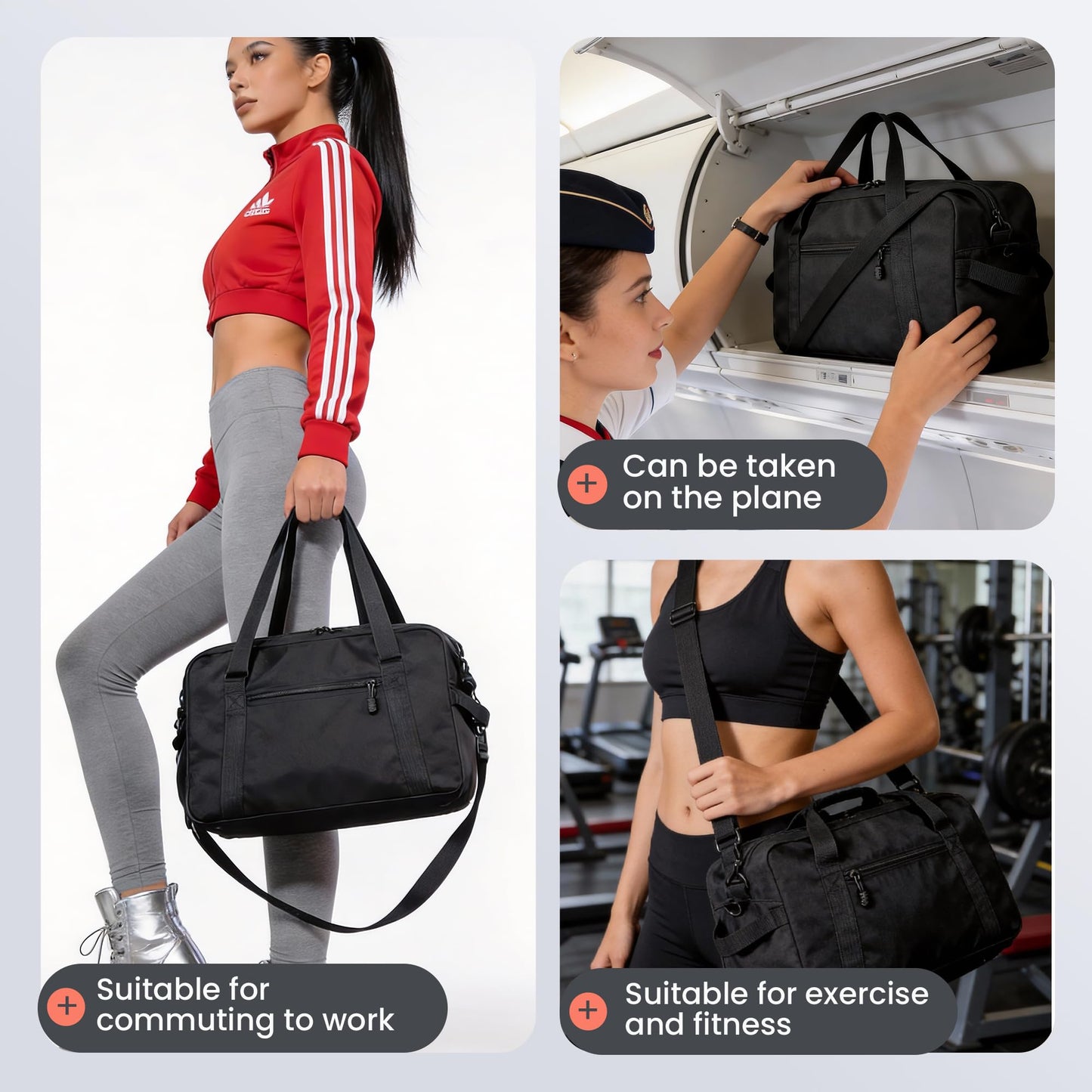Nouatbog Small Gym Bag 14 Inch Duffel Bag for Women & Men,Waterproof Travel Sports Bags,Mini Gym Duffel with Bottle Holder,Foldable Lightweight Carry On Duffle-Black