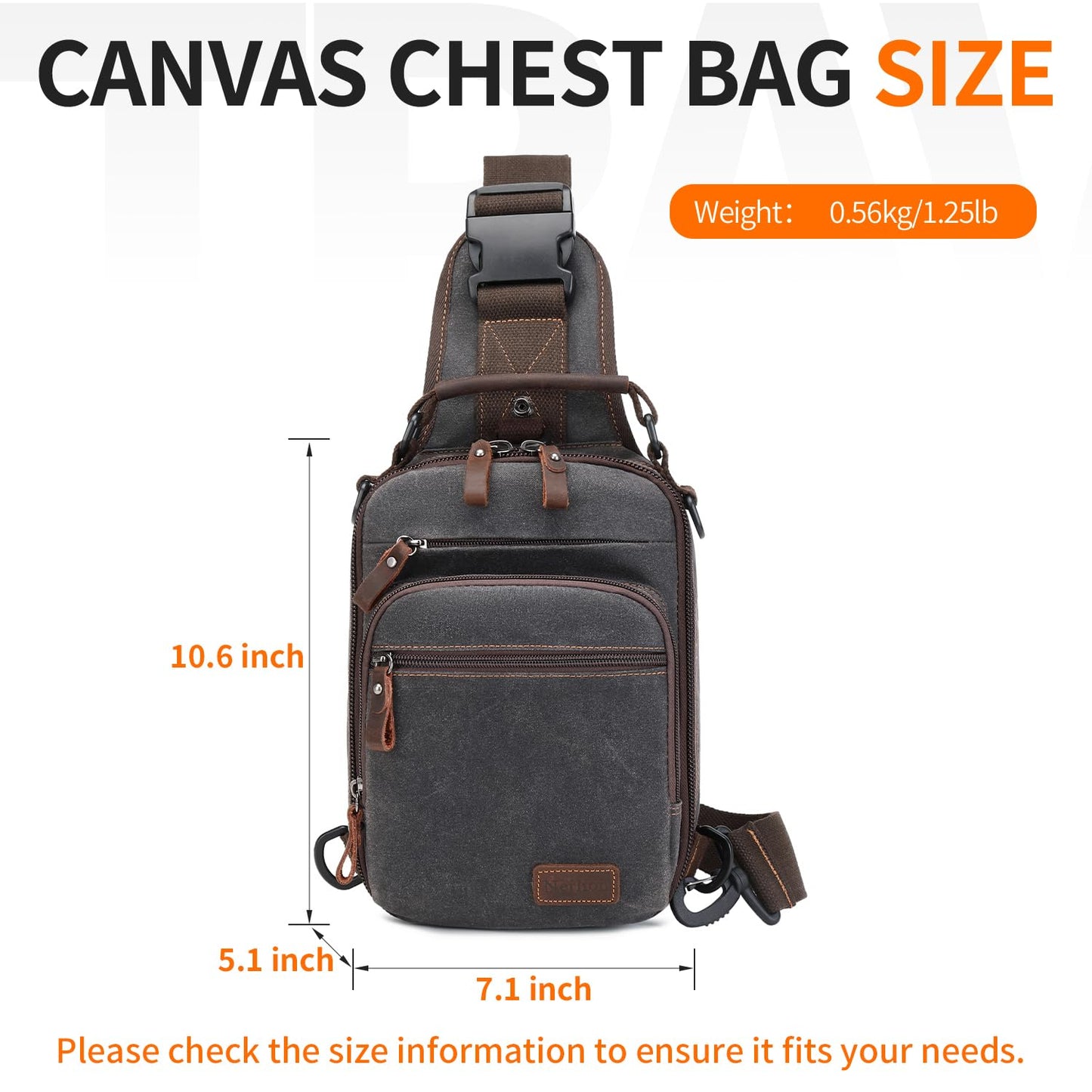 Nerlion Sling Bag for Men Waxed Canvas Crossbody Bag Chest Bag Shoulder Bag Casual Daypack for Travel (Gray)