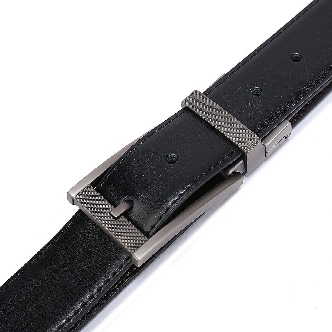Belts for Men Reversible Leather 1.25" Waist Strap Fashion Dress Buckle Beltox(28-30,Sub-brushed Buckle Black/Brown)