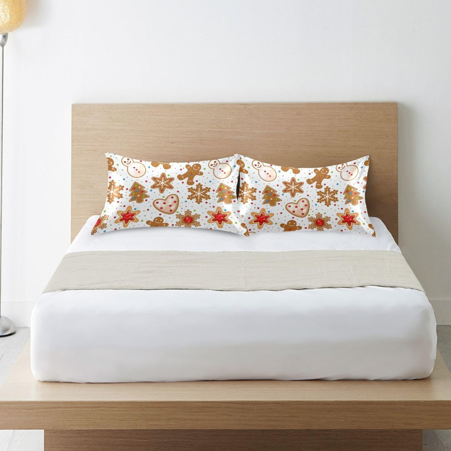 Dalzium Christmas Satin Pillowcase for Hair and Skin Gingerbread Cookies Silk Pillow Case Soft and Cozy Body Pillow Covers Standard Size with Envelope Closure